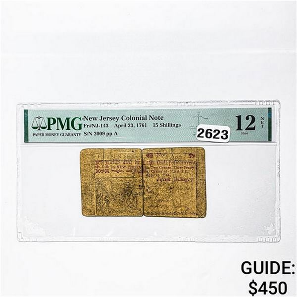 1761 15 S New Jersey Colonial Note PMG F 12
