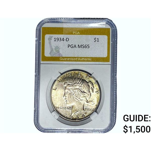 1934-D Silver Peace Dollar PGA MS65