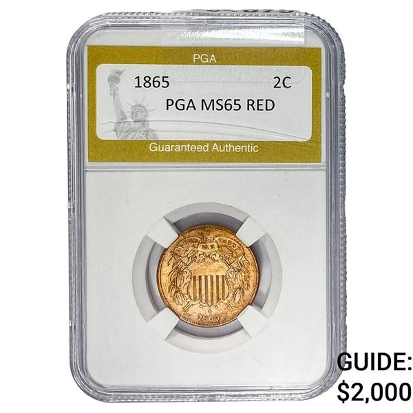 1865 Two Cent Piece PGA MS65 Red