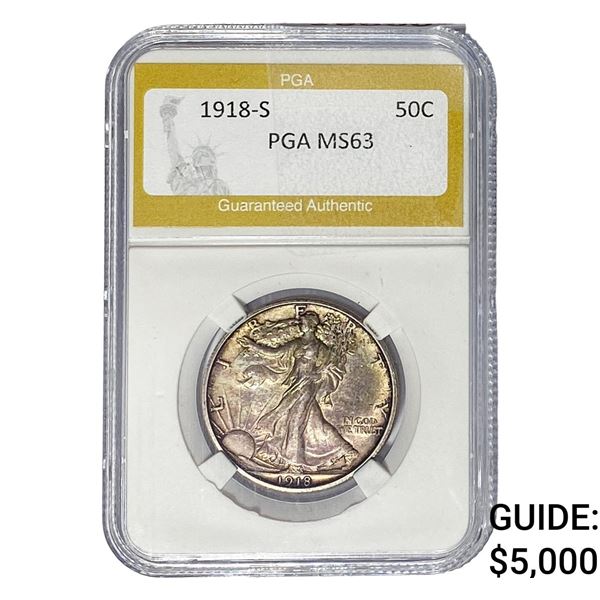 1918-S Walking Liberty Half Dollar PGA MS63