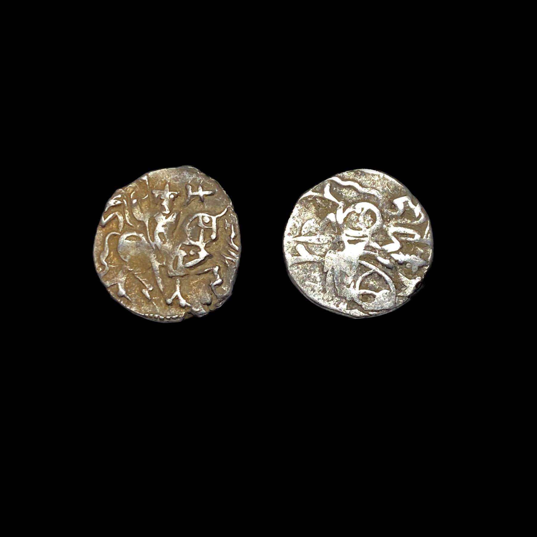 [2 Coins] 700-1000 AD India Rajput Silver Jital NEARLY UNCIRCULATED