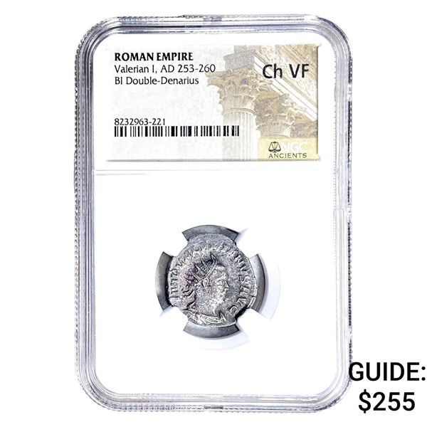 Roman Valerian I, AD 253-260 BI Dbl-Denarius NGC Ch VF