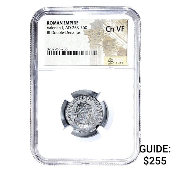 Roman Valerian I, AD 253-260 BI Dbl-Denarius NGC Ch VF