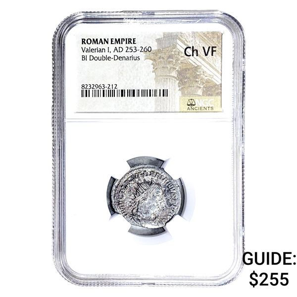 Roman Valerian I, AD 253-260 BI Dbl-Denarius NGC Ch VF
