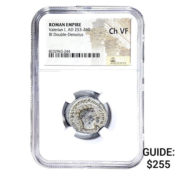 Roman Valerian I, AD 253-260 BI Dbl-Denarius NGC Ch VF