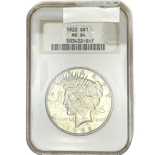 1922 Silver Peace Dollar NGC MS64