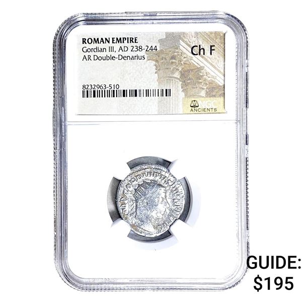 Roman Gordiab III, AD 238-244 AR Dbli-Denarius NGC Ch F