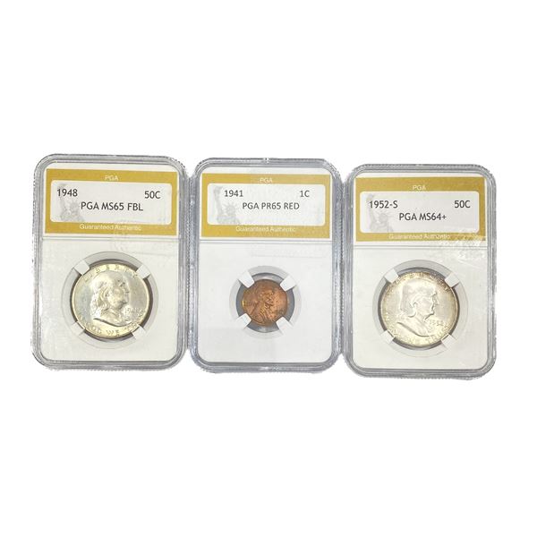 [3 Coins]1941-1952 U.S. Cent&Half Dollar Lot