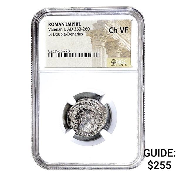 Roman Valerian I, AD 253-260 BI Dbl-Denarius NGC Ch VF