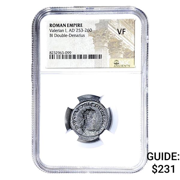 Roman Valerian I, AD 253-260 BI Dbl-Denarius NGC VF
