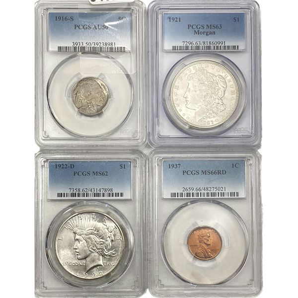 [4 Coins]1916-1937 U.S. Cent/Nickel/Silver Dollars