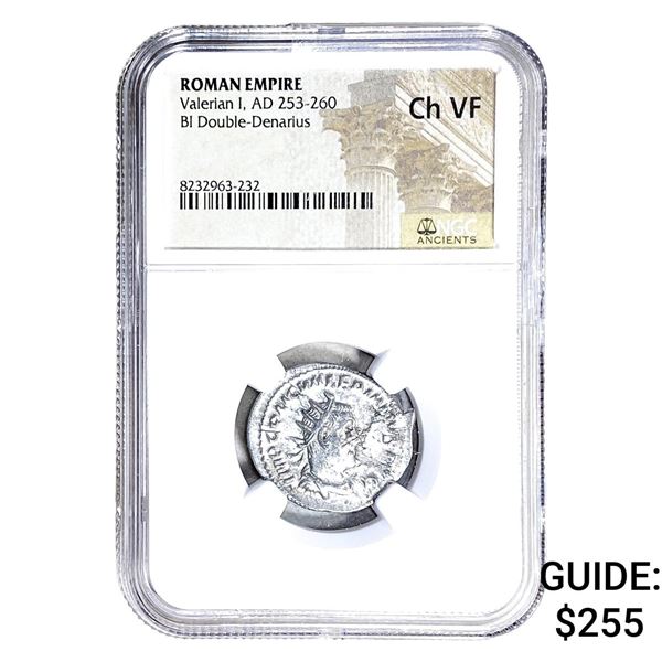 Roman Valerian I, AD 253-260 BI Dbl-Denarius NGC Ch VF