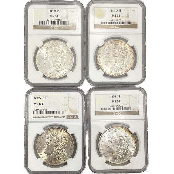 [4 Coins] 1883-1896 Morgan Silver Dollar MS63-64