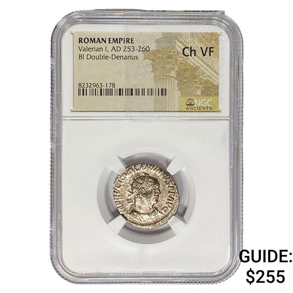 Roman Valerian I, AD 253-260 BI Double-Denarius NGC ChVF