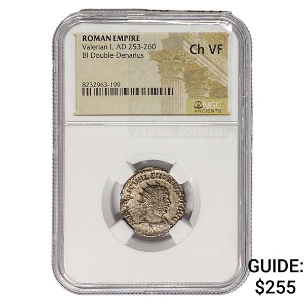 Roman Valerian I, AD 253-260 BI Double-Denarius NGC ChVF