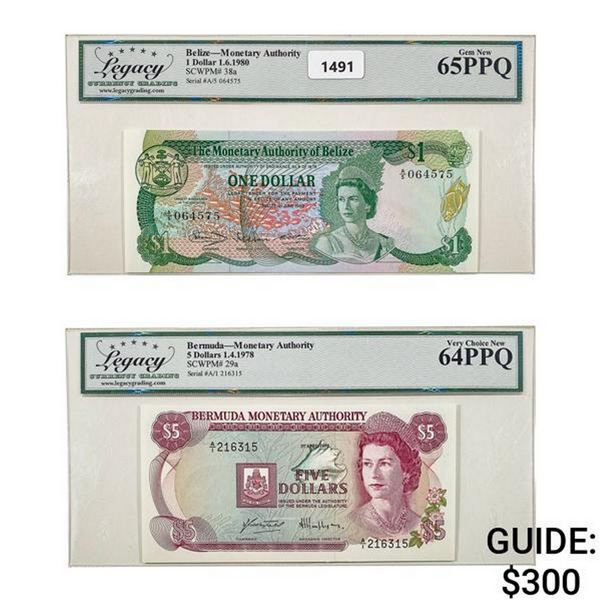 [2] 1978&1980 Belize/Bermuda Banknote Currency Legacy