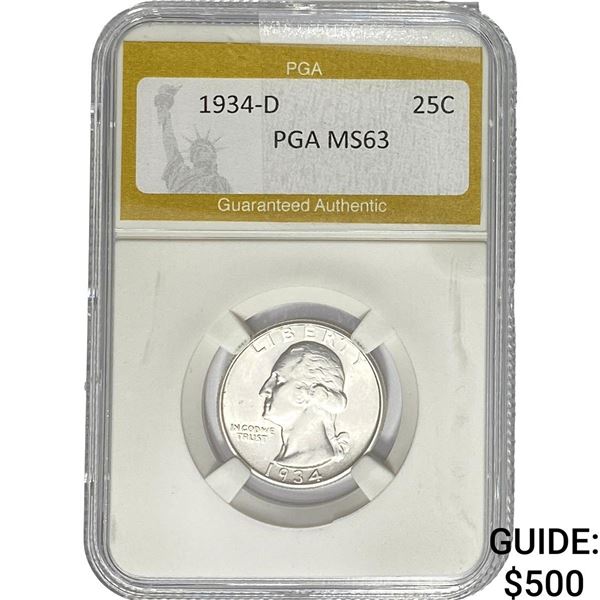 1934-D Washington Silver Quarter PGA MS63