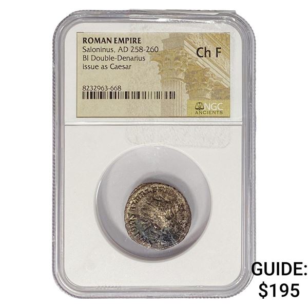 Roman Saloninus, AD 258-260 BI Dbl-Denarius NGC ChF