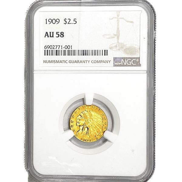 1909 $2.50 Gold Quarter Eagle NGC AU58