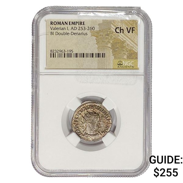 Roman Valerian I, AD 253-260 BI Double-Denarius NGC ChVF