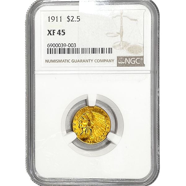 1911 $2.50 Gold Quarter Eagle NGC XF45