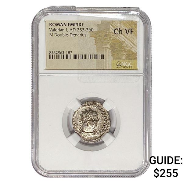 Roman Valerian I, AD 253-260 BI Double-Denarius NGC ChVF