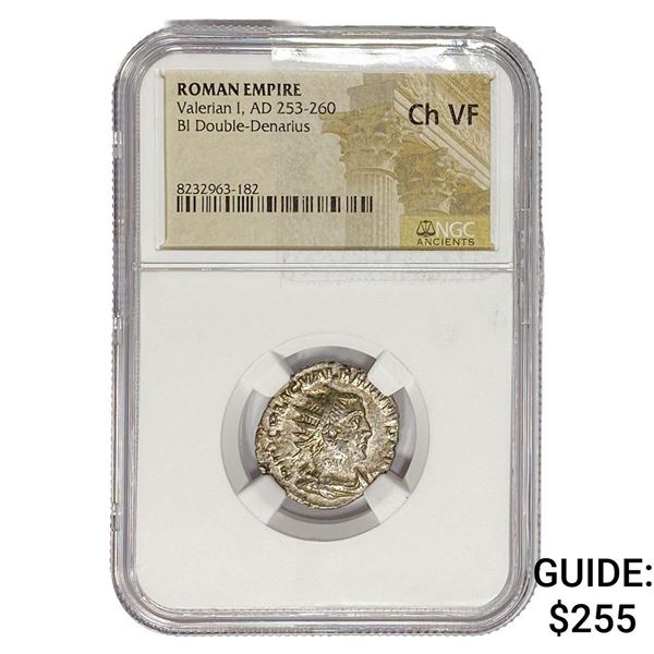 Roman Valerian I, AD 253-260 BI Double-Denarius NGC ChVF
