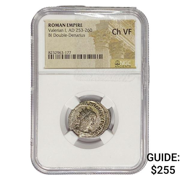 Roman Valerian I, AD 253-260 BI Double-Denarius NGC ChVF