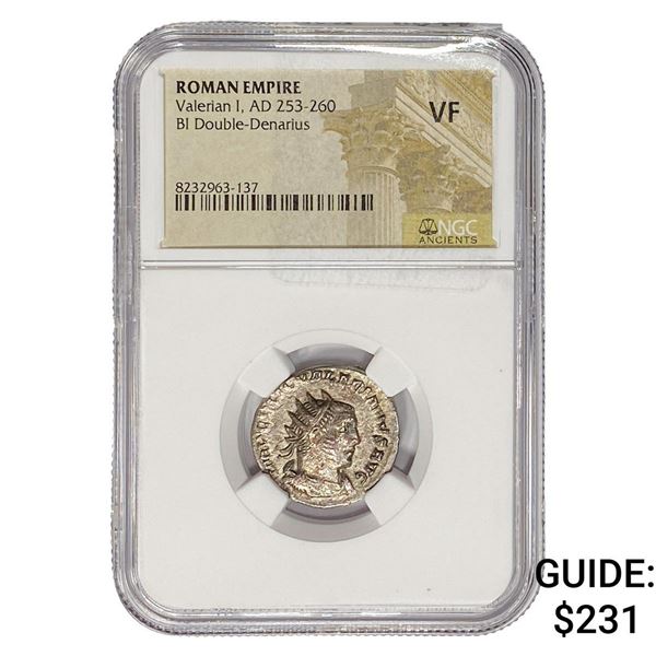 Roman Valerian I, AD 253-260 BI Double-Denarius NGC VF