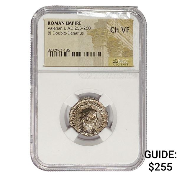 Roman Valerian I, AD 253-260 BI Double-Denarius NGC ChVF