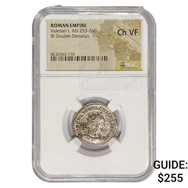 Roman Valerian I, AD 253-260 BI Double-Denarius NGC ChVF