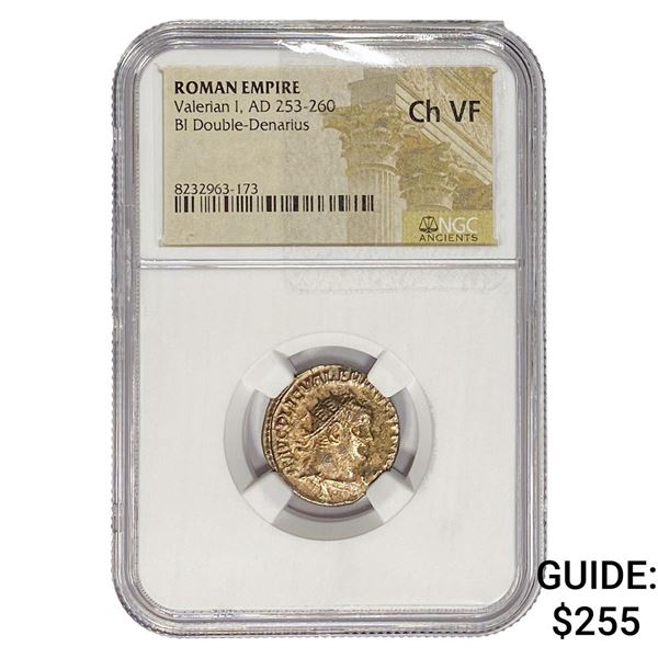 Roman Valerian I, AD 253-260 BI Double-Denarius NGC ChVF