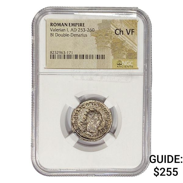 Roman Valerian I, AD 253-260 BI Double-Denarius NGC ChVF
