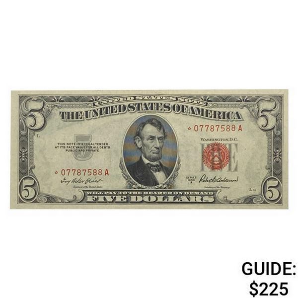 1953A $5 US Star Note Red Seal