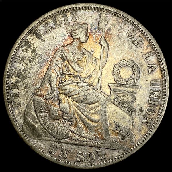 1879 Peru Silver Sol NEARLY UNCIRCULATED