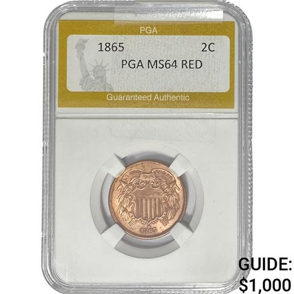 1865 Two Cent Piece PGA MS64 RED