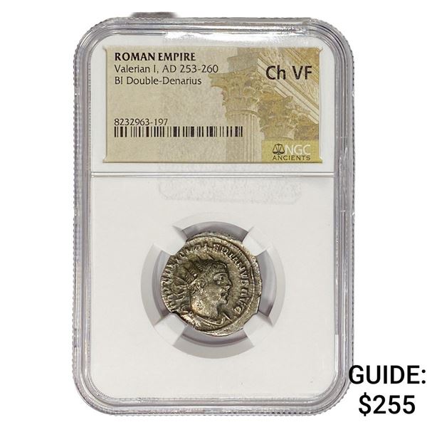 Roman Valerian I, AD 253-260 BI Double-Denarius NGC ChVF