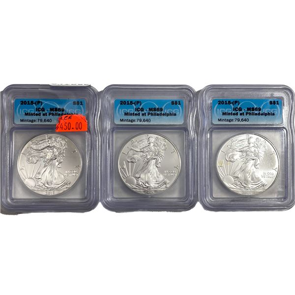 [3 Coins] 2015-P Silver Eagle ICG MS69