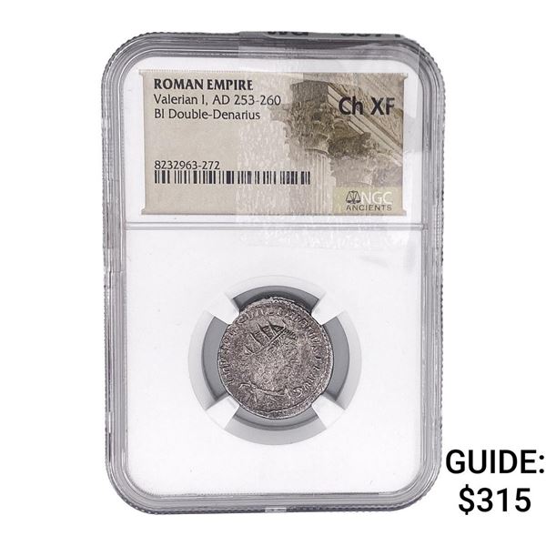 Roman Valerian I, AD 253-260 BI Double-Denarius NGC ChXF