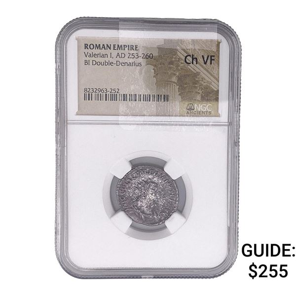 Roman Valerian I, AD 253-260 BI Double-Denarius NGC ChVF