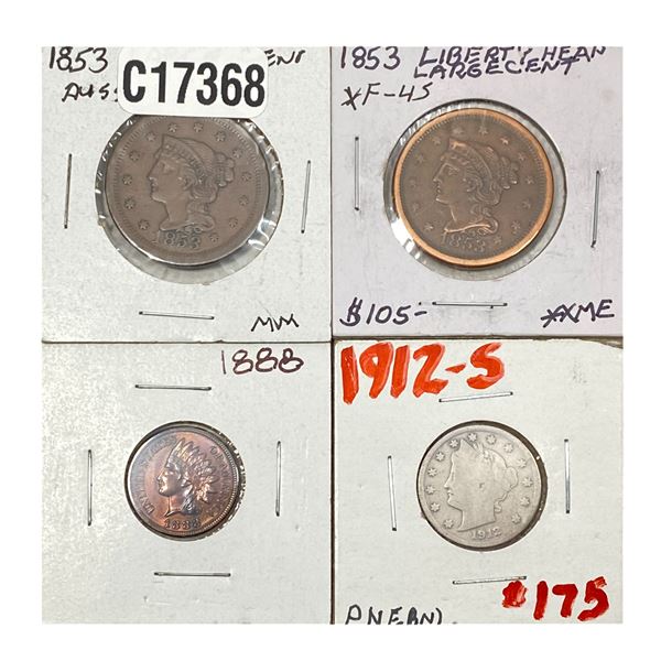 [4 Coins] 1853-1912 Various U.S. Coins