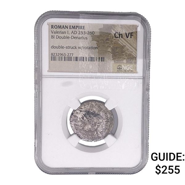Roman Valerian I, AD 253-260 BI Double-Denarius NGC ChVF
