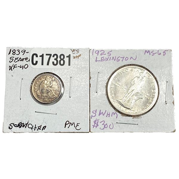 [2 Coins] 1839-1925 10C Seated Lib. & 50C Lexington