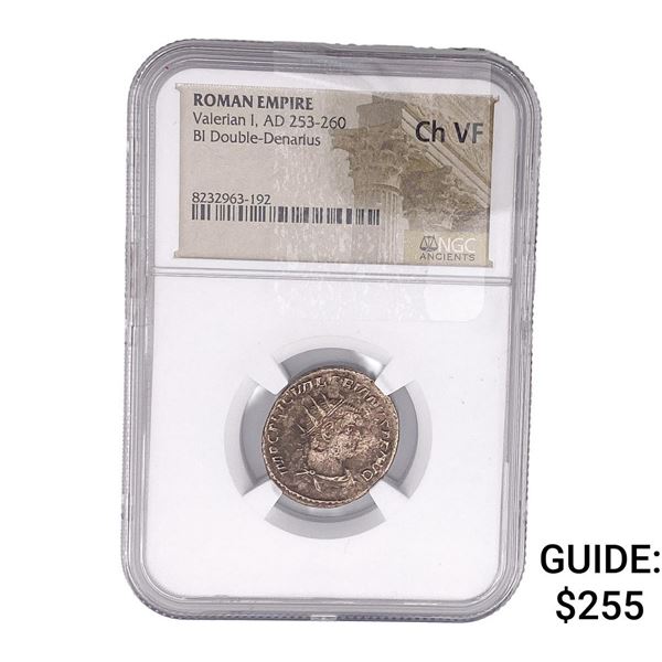 Roman Valerian I, AD 253-260 BI Double-Denarius NGC ChVF