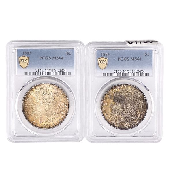 [2 Coins] 1883-1884 Morgan Silver Dollar PCGS MS64