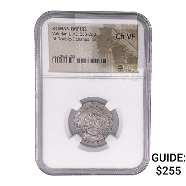 Roman Valerian I, AD 253-260 BI Double-Denarius NGC ChVF