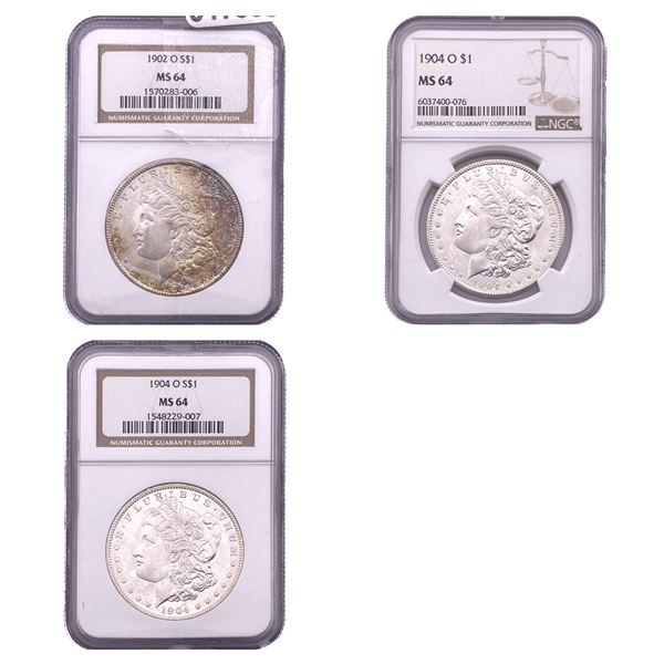 [3 Coins] 1902-1904 Morgan Silver Dollar NGC MS64