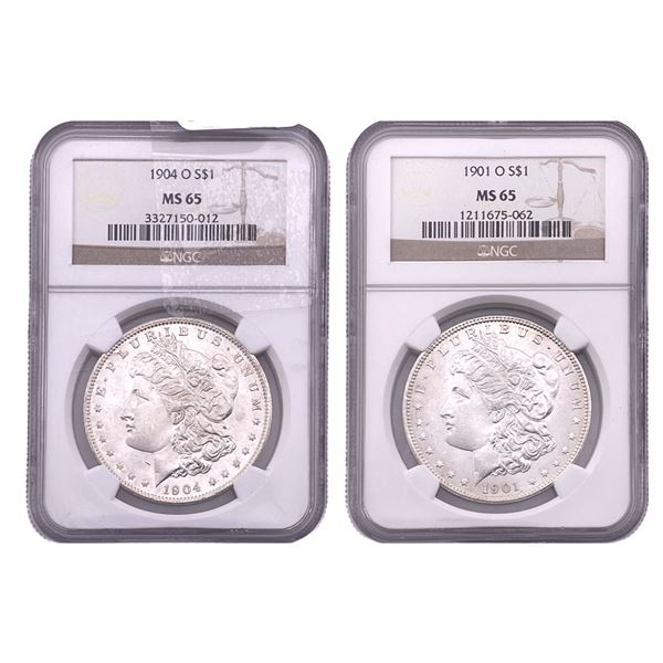 [2 Coins] 1901-1904 Morgan Silver Dollar NGC MS65