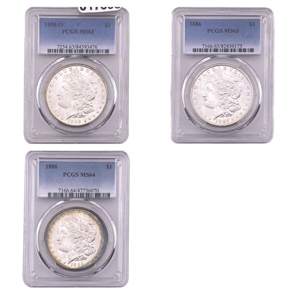 [3 Coins] 1886-1898 Morgan Silver Dollar PCGS MS63-64