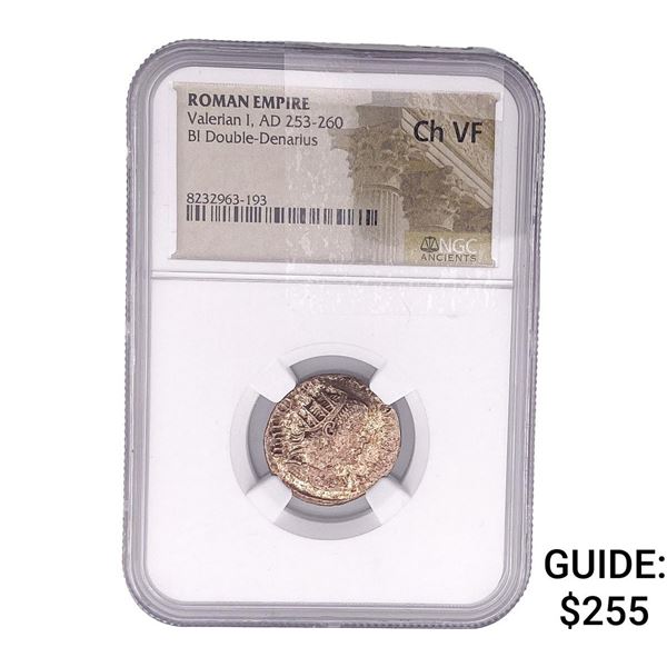 Roman Valerian I, AD 253-260 BI Double-Denarius NGC ChVF